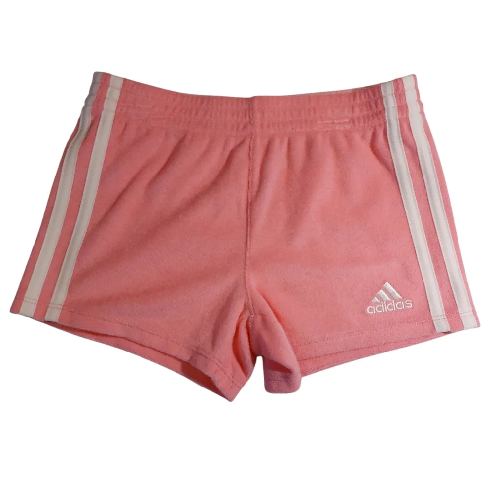 Adidas Trefoil French Terry Girls Shorts NWT Size 4 Pink White